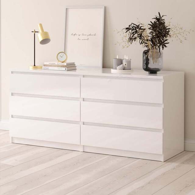 Florence 6 Drawer White High Gloss Wide Chest of Drawers - Furniture to Go - Wilko - image 1