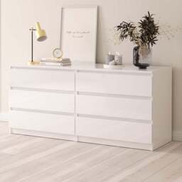 Florence 6 Drawer White High Gloss Wide Chest of Drawers - Furniture to Go - Wilko