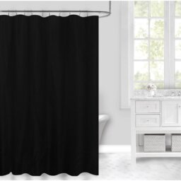 Black Satin Stripe Shower Curtain 180 x 180cm - Wilko - thumbnail 1