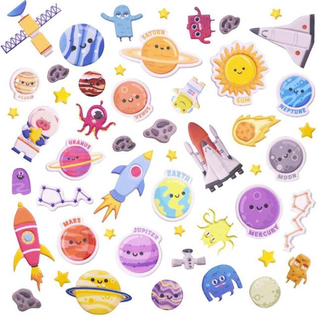 Walplus Lost in Space Double Sided Reusable Foam Window Sticker 103 Piece - Size: 0.3 x 30 x 55cm - Multi - Wilko - image 1