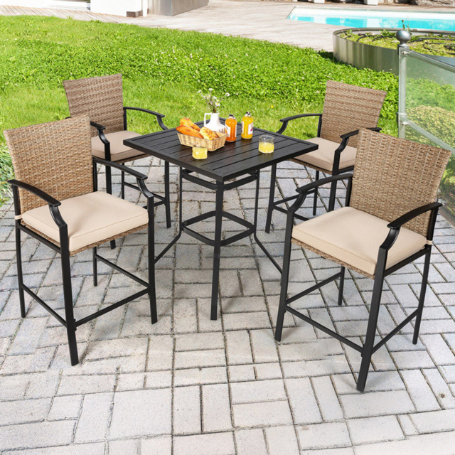 Costway 4 Seater Rattan and Wicker Bar Table and Chair Set - Brown - Wilko - image 1