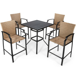 Costway 4 Seater Rattan and Wicker Bar Table and Chair Set - Brown - Wilko - thumbnail 3