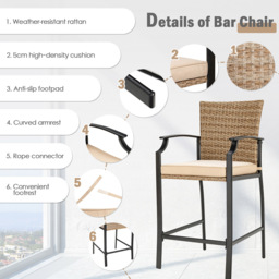 Costway 4 Seater Rattan and Wicker Bar Table and Chair Set - Brown - Wilko - thumbnail 6