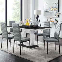 Furniturebox Lucia Valera 6 Seater Square Dining Set Black Gloss and Grey - Wilko - thumbnail 1