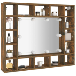 vidaXL 16 Shelf LED Smoked Oak Mirror Cabinet - Size: 76.5 x 91 x 15cm - Brown - Wilko - thumbnail 5