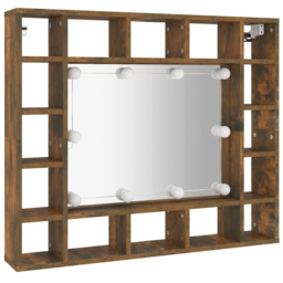 vidaXL 16 Shelf LED Smoked Oak Mirror Cabinet - Size: 76.5 x 91 x 15cm - Brown - Wilko - thumbnail 4