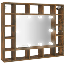 vidaXL 16 Shelf LED Smoked Oak Mirror Cabinet - Size: 76.5 x 91 x 15cm - Brown - Wilko - thumbnail 3