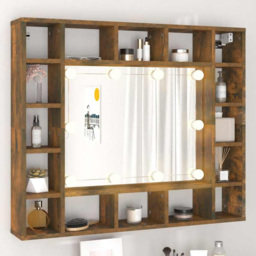 vidaXL 16 Shelf LED Smoked Oak Mirror Cabinet - Size: 76.5 x 91 x 15cm - Brown - Wilko