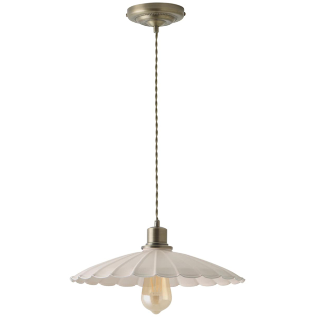 ValueLights Holborn Cream Scallop Metal Shade Brushed Gold Pendant Light with Bulb - Size: 117 x 34.5 x 34.5cm - Wilko - image 1