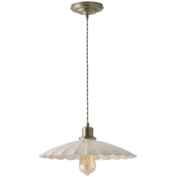 ValueLights Holborn Cream Scallop Metal Shade Brushed Gold Pendant Light with Bulb - Size: 117 x 34.5 x 34.5cm - Wilko