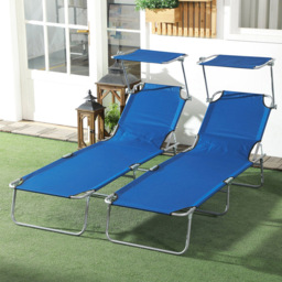 Outsunny Set of 2 Blue Adjustable Folding Sun Lounger - Size: 36 x 58 x 187cm - Wilko - thumbnail 1