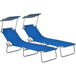 Outsunny Set of 2 Blue Adjustable Folding Sun Lounger - Size: 36 x 58 x 187cm - Wilko - thumbnail 3
