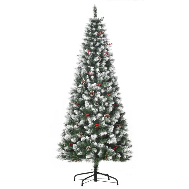 Everglow Green Pencil Artificial Christmas Tree with Red Berries and Pinecones 6ft - Wilko - image 1