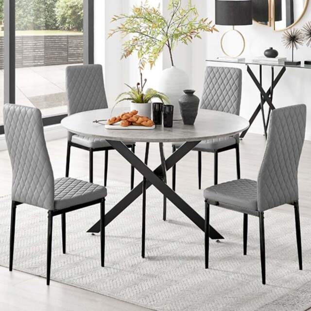 Furniturebox Arona Valera Concrete Effect 4 Seater Round Dining Set Grey - Wilko - image 1