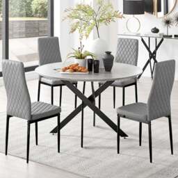 Furniturebox Arona Valera Concrete Effect 4 Seater Round Dining Set Grey - Wilko - thumbnail 1