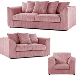 Luxor 6 Seater Pink Jumbo Cord Scatter Back Sofa Suite - Wilko - thumbnail 3