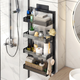 Living and Home Black 4 Tier Over the Door Shower Caddy Shelf - Size: 2500 x 40 x 17cm - Wilko - thumbnail 3