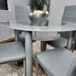 Kosy Koala 4 Seater Glass and Faux Leather Round Dining Set Grey - Portland - Wilko - thumbnail 6