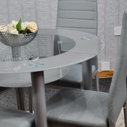 Kosy Koala 4 Seater Glass and Faux Leather Round Dining Set Grey - Portland - Wilko - thumbnail 5
