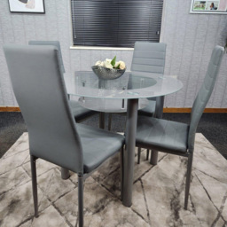 Kosy Koala 4 Seater Glass and Faux Leather Round Dining Set Grey - Portland - Wilko - thumbnail 4