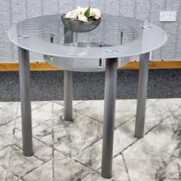 Kosy Koala 4 Seater Glass and Faux Leather Round Dining Set Grey - Portland - Wilko - thumbnail 3