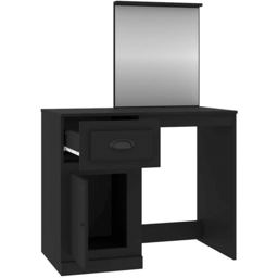 vidaXL Single Door Single Drawer Black Wooden Dressing Table with Mirror - Size: 132.5 x 90 x 50cm - Wilko - thumbnail 4