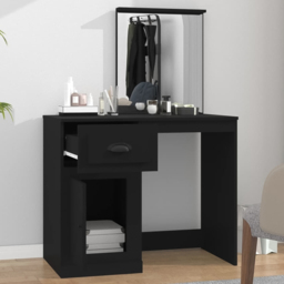 vidaXL Single Door Single Drawer Black Wooden Dressing Table with Mirror - Size: 132.5 x 90 x 50cm - Wilko - thumbnail 1