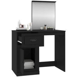 vidaXL Single Door Single Drawer Black Wooden Dressing Table with Mirror - Size: 132.5 x 90 x 50cm - Wilko - thumbnail 6