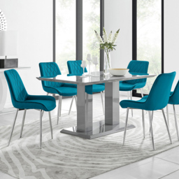 Furniturebox Molini Cesano 6 Seater Dining Set Grey Gloss Blue and Chrome - Wilko - thumbnail 1