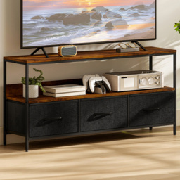 HOMCOM 3 Foldable Liner Drawer Single Shelf Brown TV Cabinet - Size: 56 x 29 x 120cm - Wilko