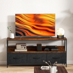 HOMCOM 3 Foldable Liner Drawer Single Shelf Brown TV Cabinet - Size: 56 x 29 x 120cm - Wilko - thumbnail 6
