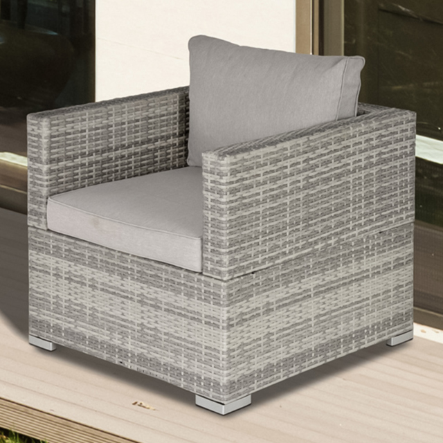 Outsunny Grey Single Rattan Sofa Chair with Padded Cushion - Size: 1 Seater - Wilko - image 1