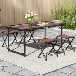 Living and Home 4 Seater Foldable Outdoor Picnic Table with Parasol Hole - Size: 54 x 121 x 61cm - Brown - Wilko - thumbnail 1