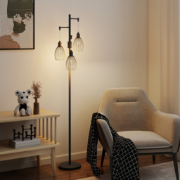 HOMCOM 3 Light Black Industrial Style Dimmable LED Floor Lamp - Size: 20 x 33 x 44cm - Wilko - thumbnail 4