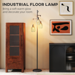 HOMCOM 3 Light Black Industrial Style Dimmable LED Floor Lamp - Size: 20 x 33 x 44cm - Wilko - thumbnail 7