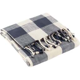 Yard Chesil Blue Check Tasselled Cotton Throw - Wilko