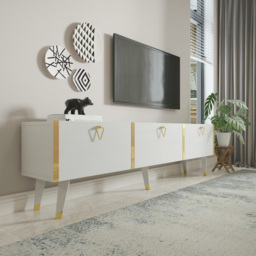 Decorotika Milagro 3 Cabinet White and Gold TV Unit - Size: 49.3 x 180 x 31.3cm - Multi - Wilko - thumbnail 6