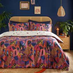 furn. Eivissa Super King Pink Abstract Duvet Cover Set - Wilko