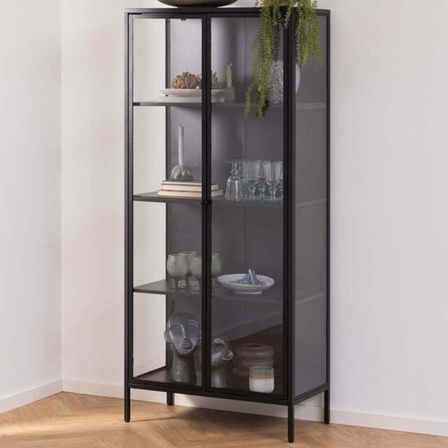 Florence Newcastle 2 Door 4 Shelf Matt Black Tall Display Cabinet - Furniture To Go - Wilko - image 1