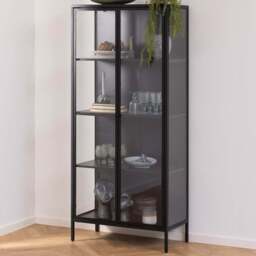 Florence Newcastle 2 Door 4 Shelf Matt Black Tall Display Cabinet - Furniture To Go - Wilko - thumbnail 1
