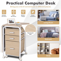 Costway 3 Drawer Folding Computer Desk with Rolling Wheels Natural - Size: 86 x 60 x 16cm - Cream - Wilko - thumbnail 6