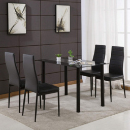 Kosy Koala 4 Seater Glass and Faux Leather Striped Design Dining Set Black - Portland - Wilko - thumbnail 7