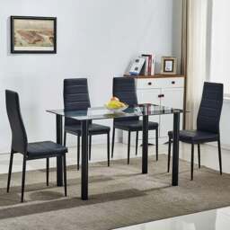 Kosy Koala 4 Seater Glass and Faux Leather Striped Design Dining Set Black - Portland - Wilko