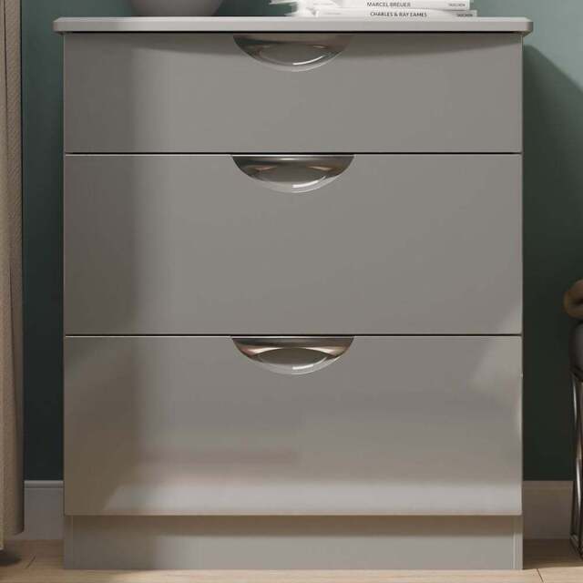 Crowndale Camden 3 Drawer Grey Gloss and Dusk Grey Deep Chest of Drawers Ready Assembled - Grey Gloss & Dusk Grey - Wilko - image 1
