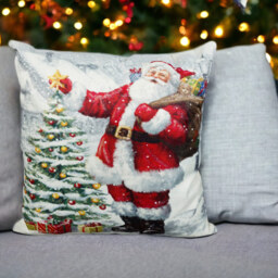 Xmas Haus Christmas-Themed Santa with Christmas Tree Design Cushion 40 x 40cm - Multi - Wilko - thumbnail 3