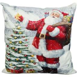 Xmas Haus Christmas-Themed Santa with Christmas Tree Design Cushion 40 x 40cm - Multi - Wilko