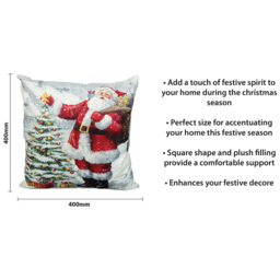 Xmas Haus Christmas-Themed Santa with Christmas Tree Design Cushion 40 x 40cm - Multi - Wilko - thumbnail 4