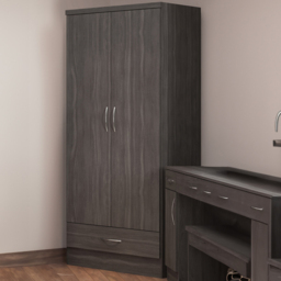 Seconique Nevada 2 Door Single Drawer Black Wood Grain Wardrobe - Size: 2 Door, Single Drawer - Wilko - thumbnail 1