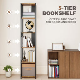 HOMCOM 5 Shelf Rustic Brown Freestanding Bookshelf - Size: 165 x 30 x 33.5 cm - Wilko - thumbnail 5