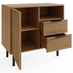 GFW Nervata Single Door 2 Drawer Single Shelf Oak and Black Ribbed Compact Sideboard - Size: 72 x 78 x 39cm - Wilko - thumbnail 6